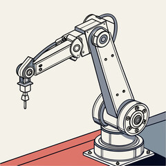 Industrial robotic arm with a pointed tool at the end of its manipulator arm in a clean isometric view