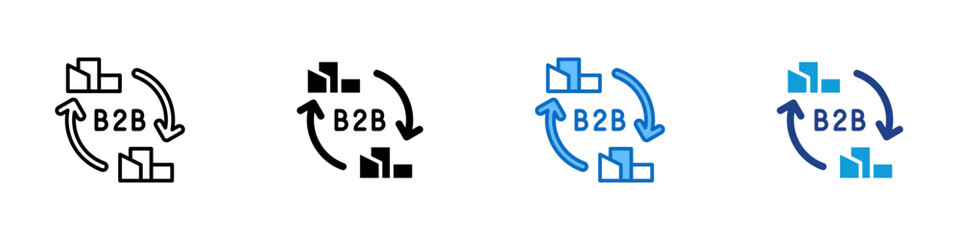 B2B Exchange Multiple Style Icon Design Vector - Business to business trade illustration with arrows and charts showing transaction flow
