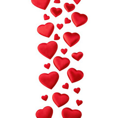 Falling red hearts isolated on transparent background
