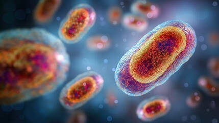 Human pathogenic viruses with detailed molecular surface structure, generative ai illustration
