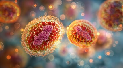 Human pathogenic viruses with detailed molecular surface structure, generative ai illustration
