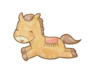 Watercolor Cute Running Horse Illustration for Japanese New Year Card / 水彩タッチのかわいい走る馬イラスト 年賀状素材