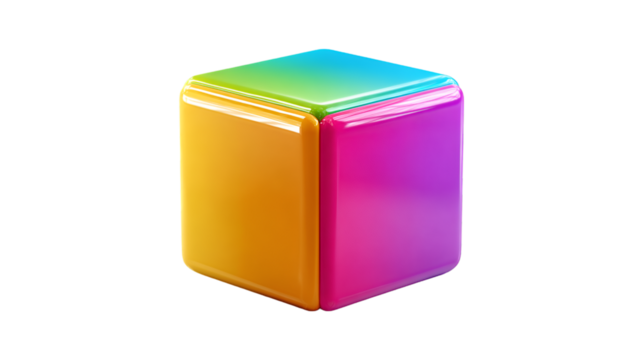Colorful glossy cube abstract 3D render vibrant colors