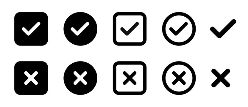 True and False, Approve Icon Set with Tick Cross Symbols for Decision Buttons, Minimal UI Vector Design Elements