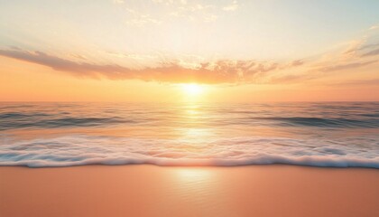 Obraz premium Tranquil Seascape With Golden Skyscape: Inspiring Nature View Of Wide Horizon, Soft Sand, And Relaxing Summer Sunlight