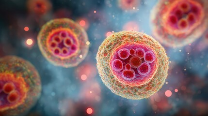 Human pathogenic viruses with detailed molecular surface structure, generative ai illustration