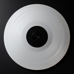 A shiny, reflective vinyl record with concentric grooves and a central black label, set against a dark background. Isolated