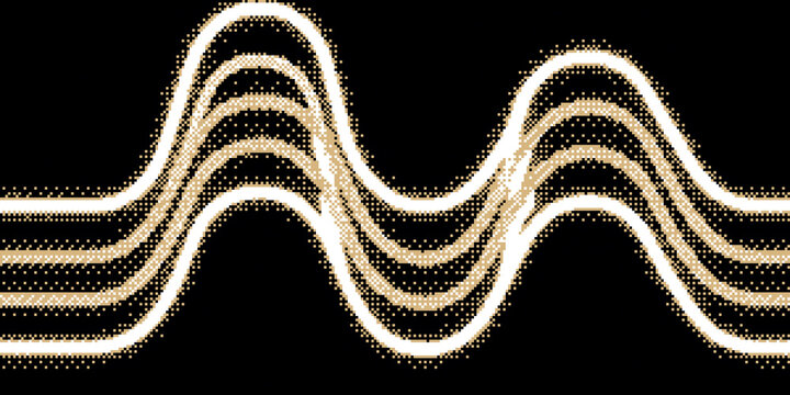Abstract pixel bitmap effect background with wave line pattern in glowing white light style