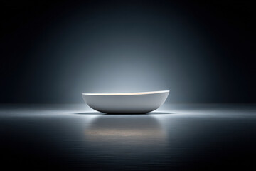 futuristic bathtub with holographic display indicating time for bath and water level is centerpiece of minimalist