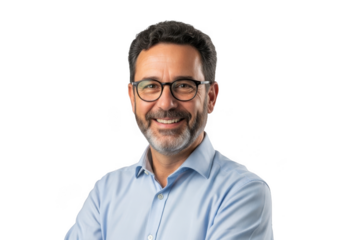 Smiling man with glasses and beard isolated on transparent background