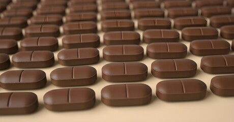 Fototapeta premium A repeating pattern of brown herbal pills or capsules arranged on a surface.
