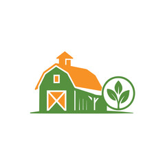 Rustic Farm Barn with Leaf Logo,  Old barn farm logo design, Organic Agriculture Vector Icon, land logo, agro farm logo