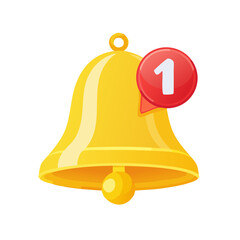 Yellow Alert Bell with Number One Isolated on a Transparent Background