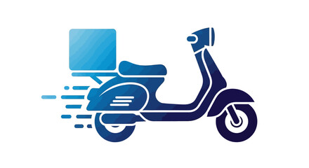 Blue scooter delivering package quickly on white background, symbolizing fast and efficient delivery service, modern and dynamic.