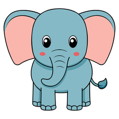 Fototapeta premium Cute cartoon elephant baby illustration in jungle wildlife setting