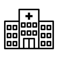 Fototapeta premium Minimalist line icon of a hospital building with a cross symbol, representing healthcare, medical center, and emergency services