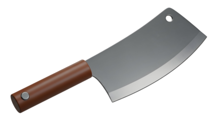 Sharp cleaver with brown handle for culinary arts and professional kitchen equipment showcasing precision and quality craftsmanship on transparent background