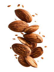 Shelled almonds floating isolated on Transparent Background