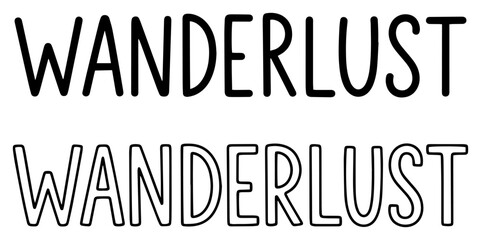 WANDERLUST lettering duo, bold uppercase outline and narrow sans serif typography – inspirational travel word art vector design