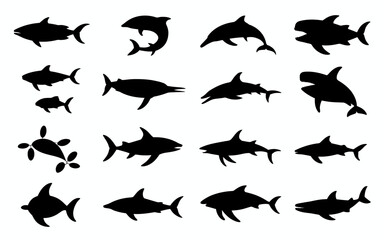 Vector art of collection of shark silhouettes for design use