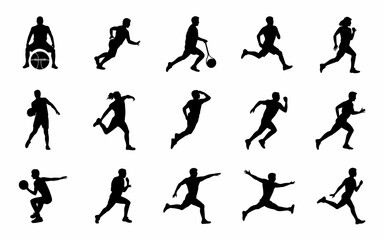 Vector art of set of black silhouette sport people vector