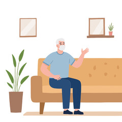 Senior with medical mask. Elderly man wearing protective face mask. Older person in disposable mask. Retired man protecting from virus. Elderly set