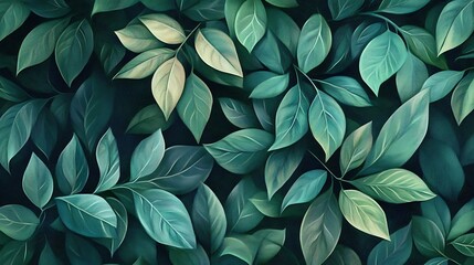 Vibrant Green Foliage Closeup with Textured Leaves in Natural Light and Detailed Vein-generative ai