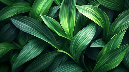 Vibrant Green Foliage Closeup with Textured Leaves in Natural Light and Detailed Vein-generative ai
