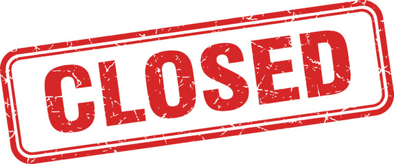 Red Closed Rubber Stamp Style on White Background Distressed Design Texture