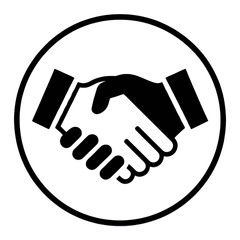 Fototapeta premium Illustration of a handshake in black and white inside of a circle shape on transparent background