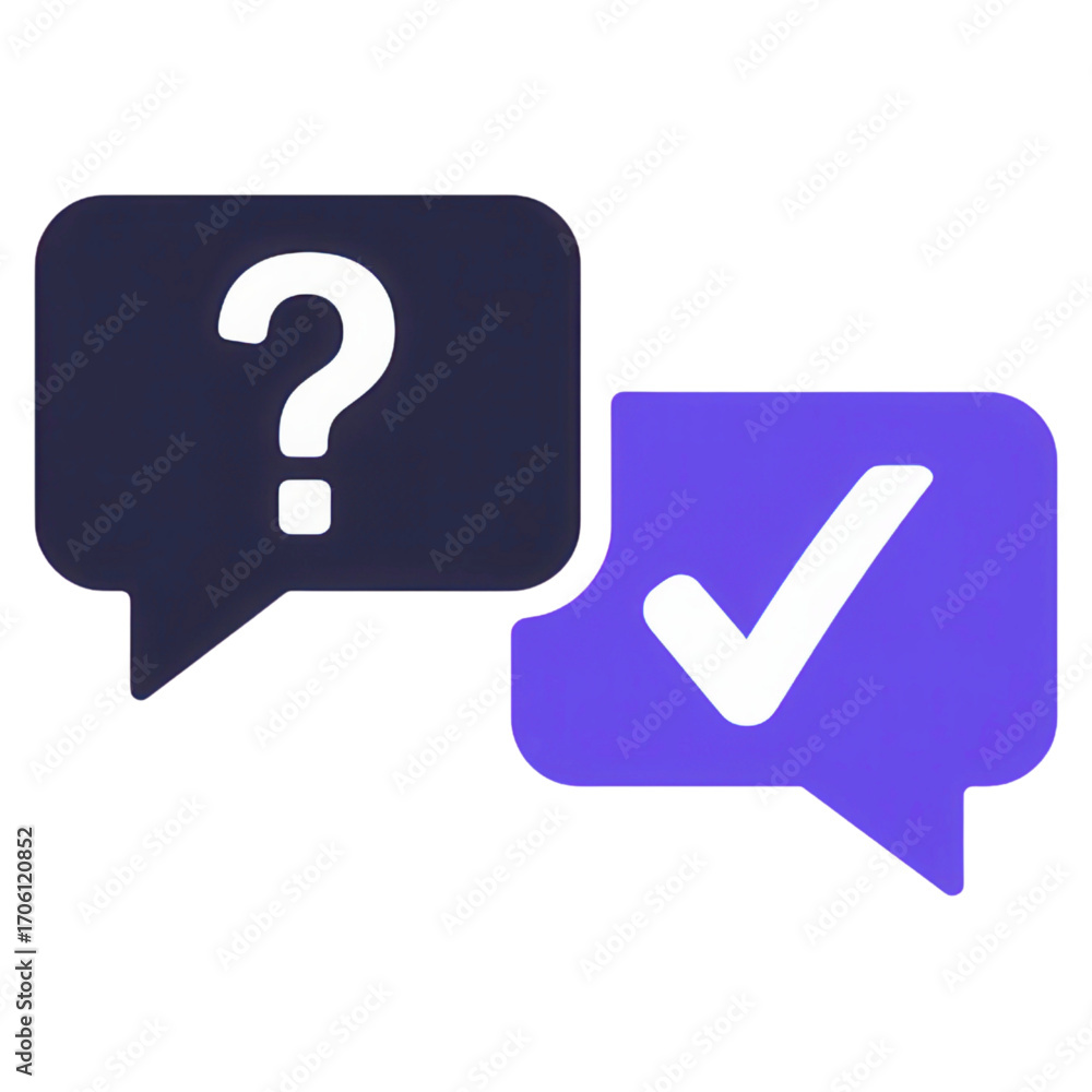 Poster Question and answer bubbles showing communication and confirmation icon on transparent background