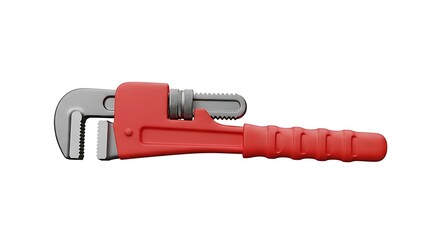 Bold Red Adjustable Pipe Wrench with Textured Handle, Isolated on a Pure White Background.