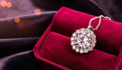 Elegant diamond pendant in a red velvet box