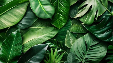 Vibrant Green Foliage Closeup with Textured Leaves in Natural Light and Detailed Vein-generative ai