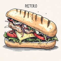 Detailed sketch of a filled sub sandwich