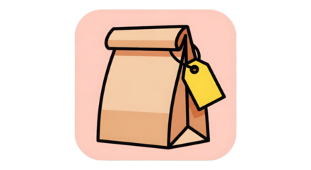 Brown paper bag with yellow tag isolated on a transparent background image