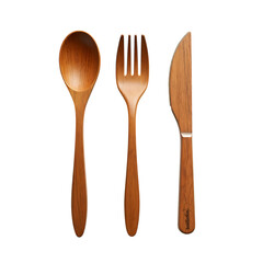 Eco friendly wooden cutlery set with spoon fork and knife for sustainable dining