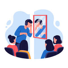 Man Applying Makeup in Front of Audience.