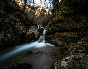 Obraz premium Mountain stream cascading over rocks