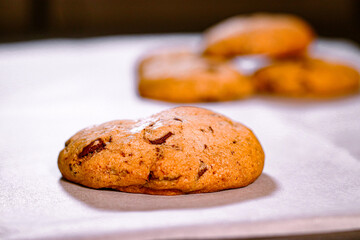 Chocolate chip cookies close up