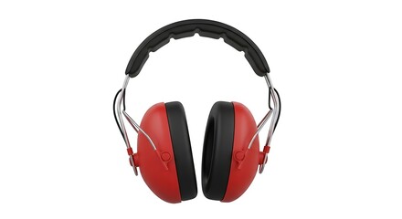 Vibrant Red Industrial Safety Earmuffs for Hearing Protection on a White Background.
