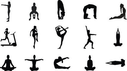 Yoga and Fitness Silhouettes – Vector Poses for Strength, Flexibility, Wellness