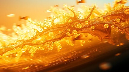Golden Liquid Burst: Honey or Syrup Splashing in Motion, Abstract Macro Shot                                                                          
