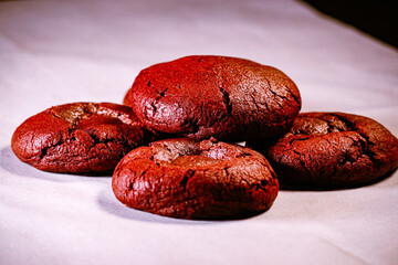 Red velvet cookies close up