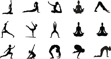 Yoga Silhouette Icons – Vector Poses for Balance, Flexibility, and Wellness