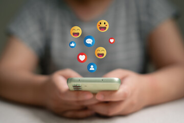 Social Distancing ,Working From Home concept..The concept of living on vacation and playing social media. Social media and digital online concept, man using smart phone with Social media.
