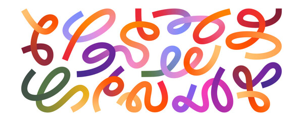 Simple Gradient Colorful Swirl Lines Set Composition. Elegant Vector Squiggle, Ribbon, Wave Design.