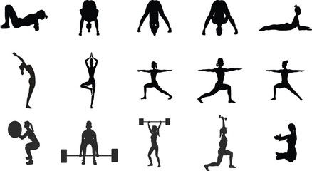 Yoga and Fitness Silhouettes – Black Vector Poses for Strength and Balance