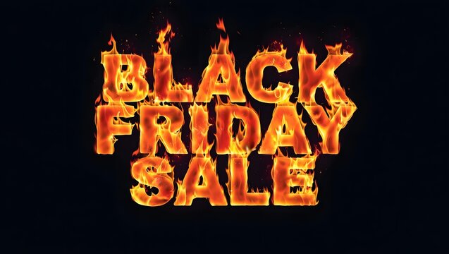 Fiery black friday sale text design with glowing orange and red flames against a dark background for promotional advertising