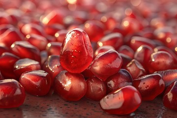 Red Pomegranate Seeds with Water Droplets